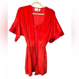 Vintage 90's Red Satin Velvet Robe and Nightie 2 Piece Set Size S Glam Old Money